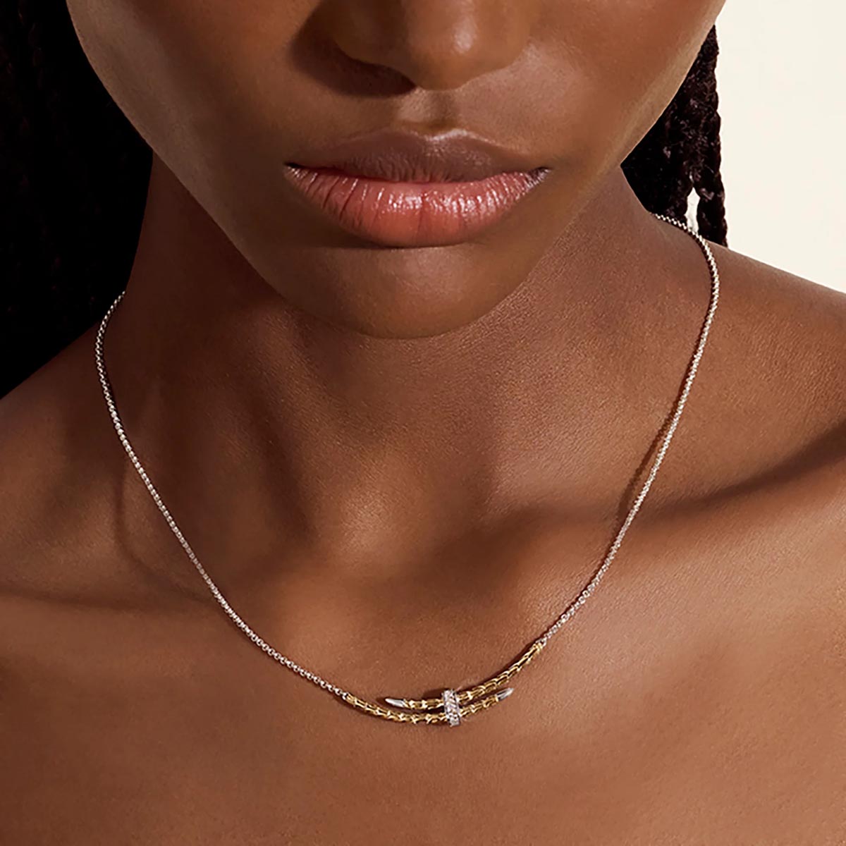John Hardy Spear Diamond Pave Necklace in Sterling Silver and 14kt Yellow Gold (1/20ct tw)