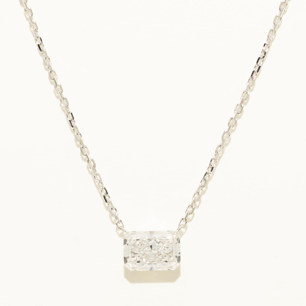 Lab Grown Radiant Diamond East West Necklace in 14kt White Gold (2ct tw)