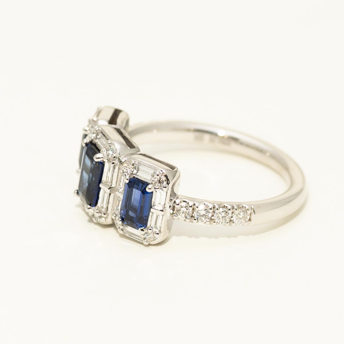 Three Stone Sapphire Halo Ring in 18kt White Gold (5/8ct tw)