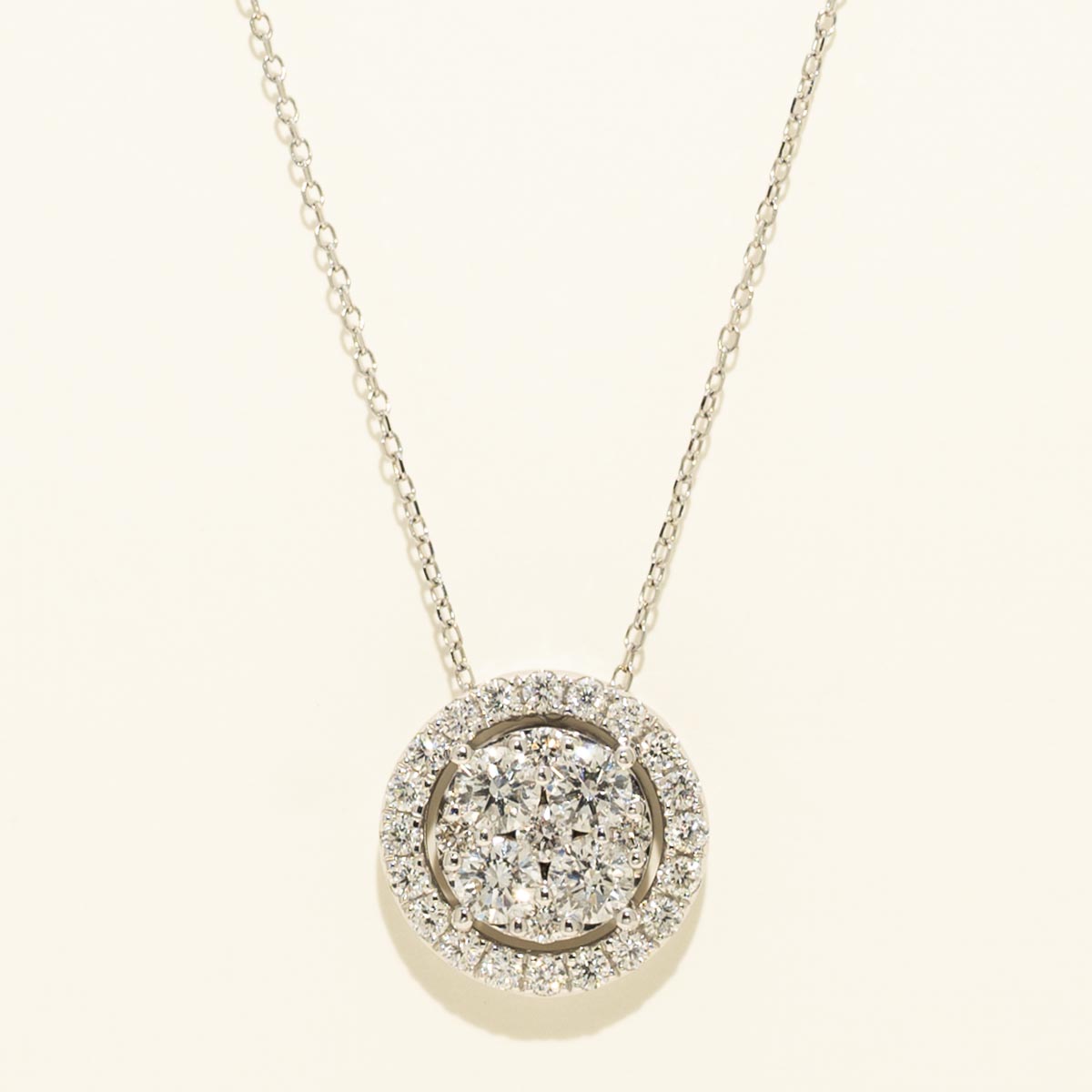 Diamond Halo Cluster Necklace in 14kt White Gold (1ct tw)