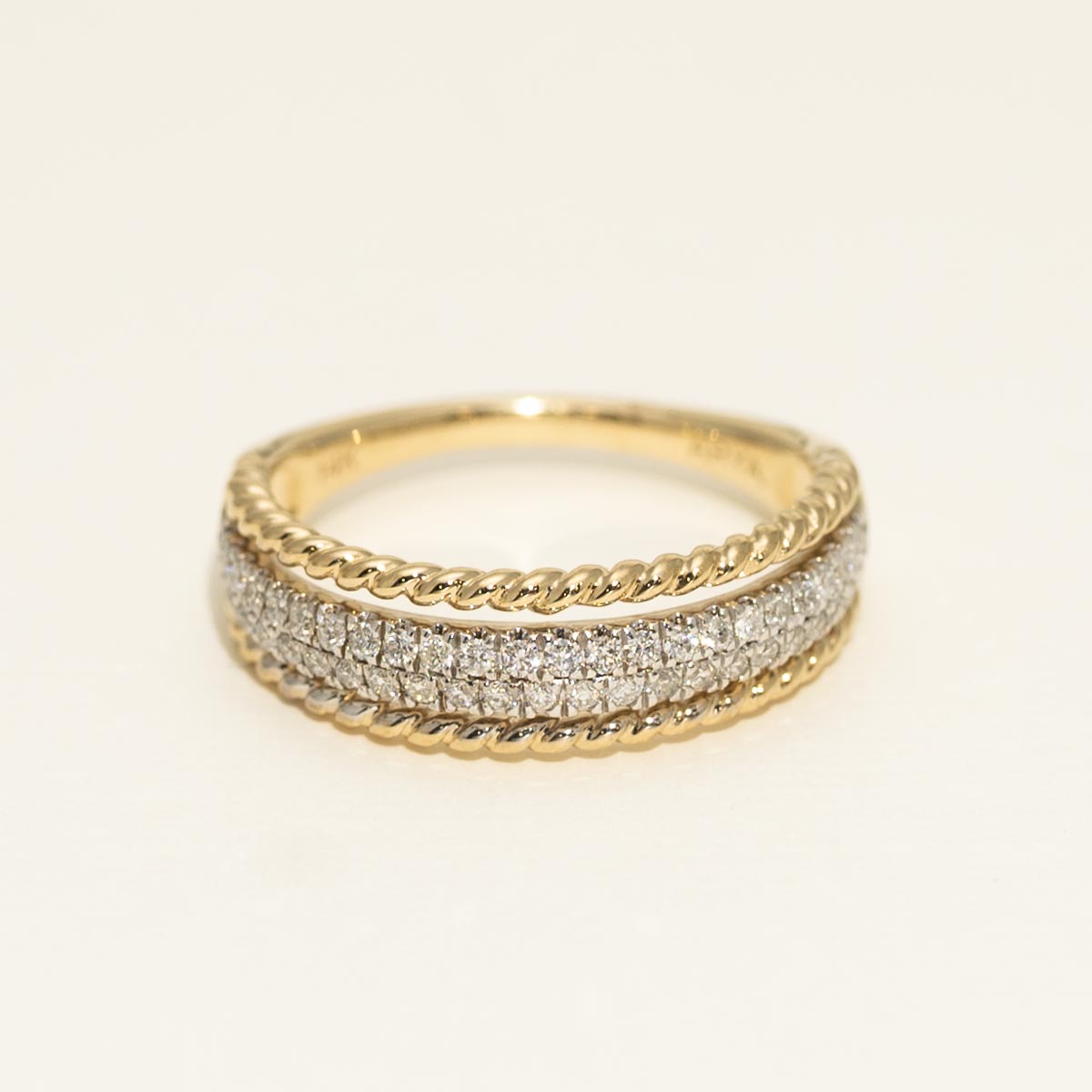 Diamond Micro Pave Ring with Rope Edge in 14kt Yellow and White Gold (1/3ct tw)