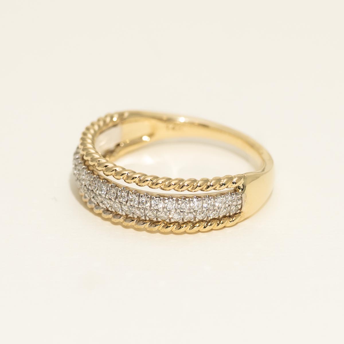 Diamond Micro Pave Ring with Rope Edge in 14kt Yellow and White Gold (1/3ct tw)