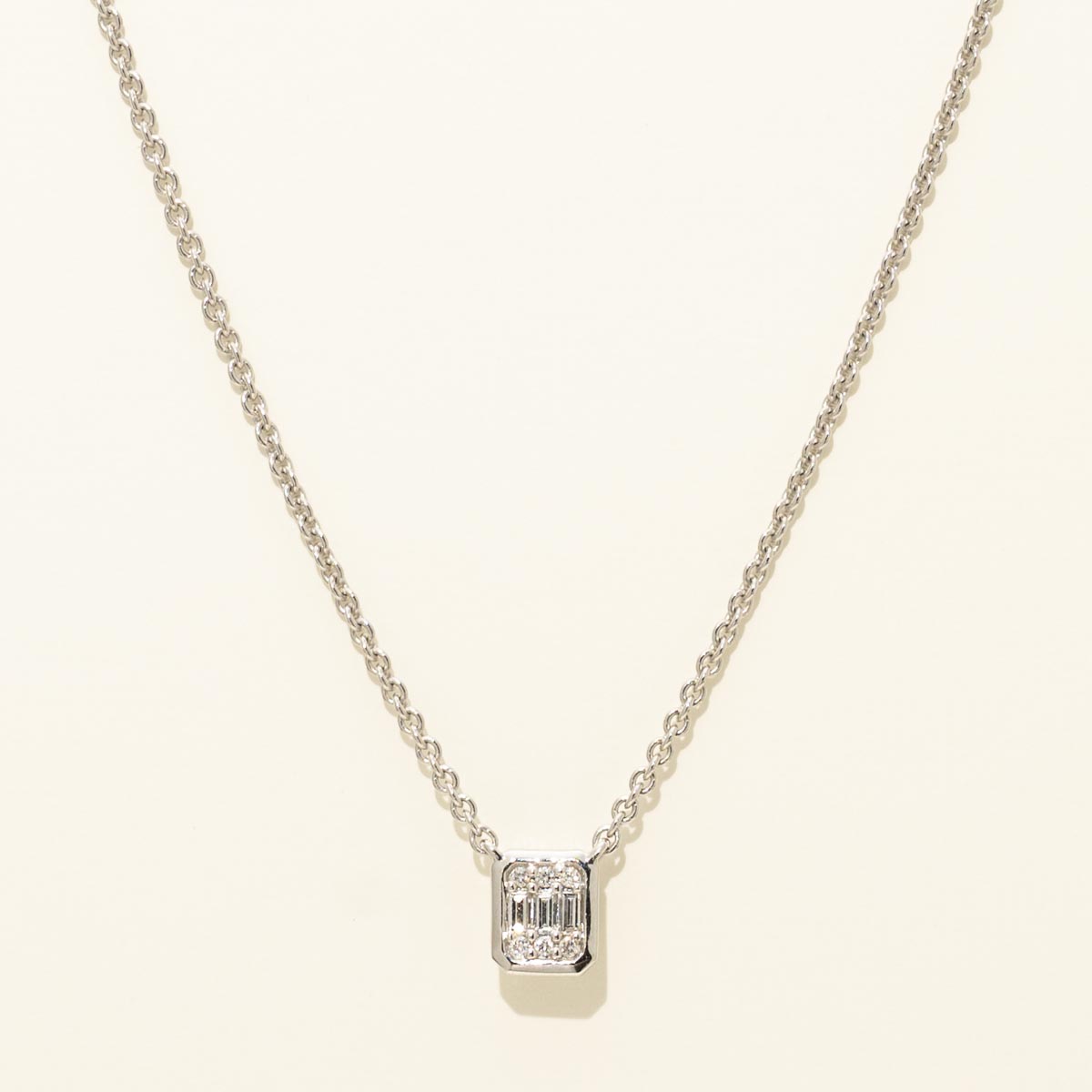 Baguette and Round Diamond Necklace in 14kt White Gold (1/7ct tw)