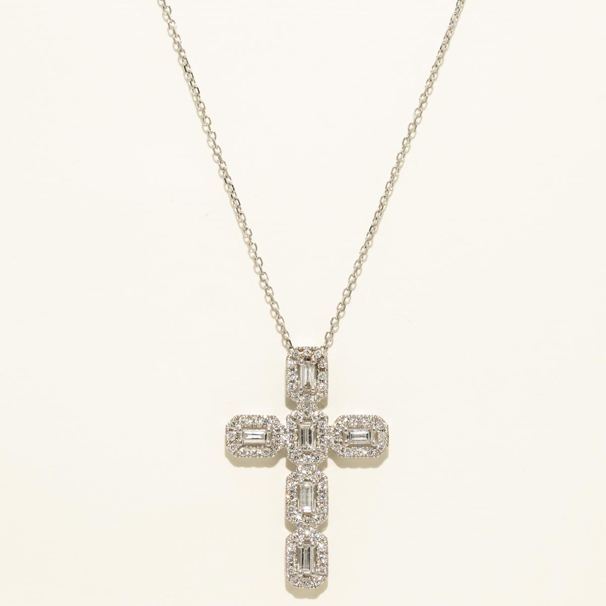 Baguette Diamond Cross Necklace in 14kt White Gold (5/8ct tw)