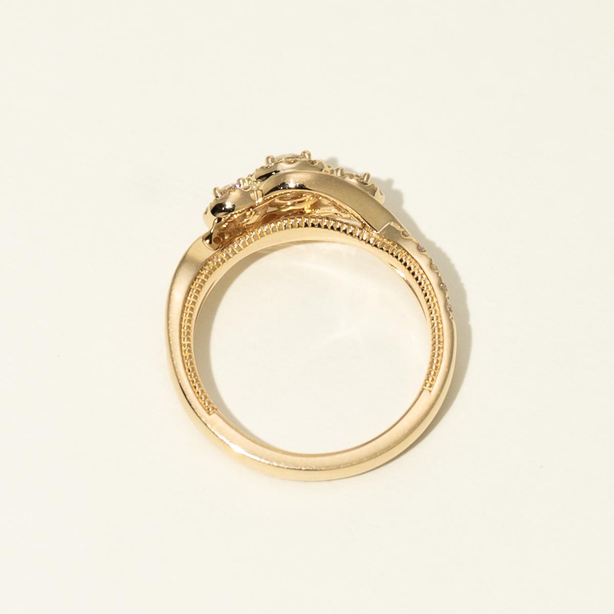 Three Stone Diamond Halo Engagement Ring in 14kt Yellow Gold (5/8ct tw)