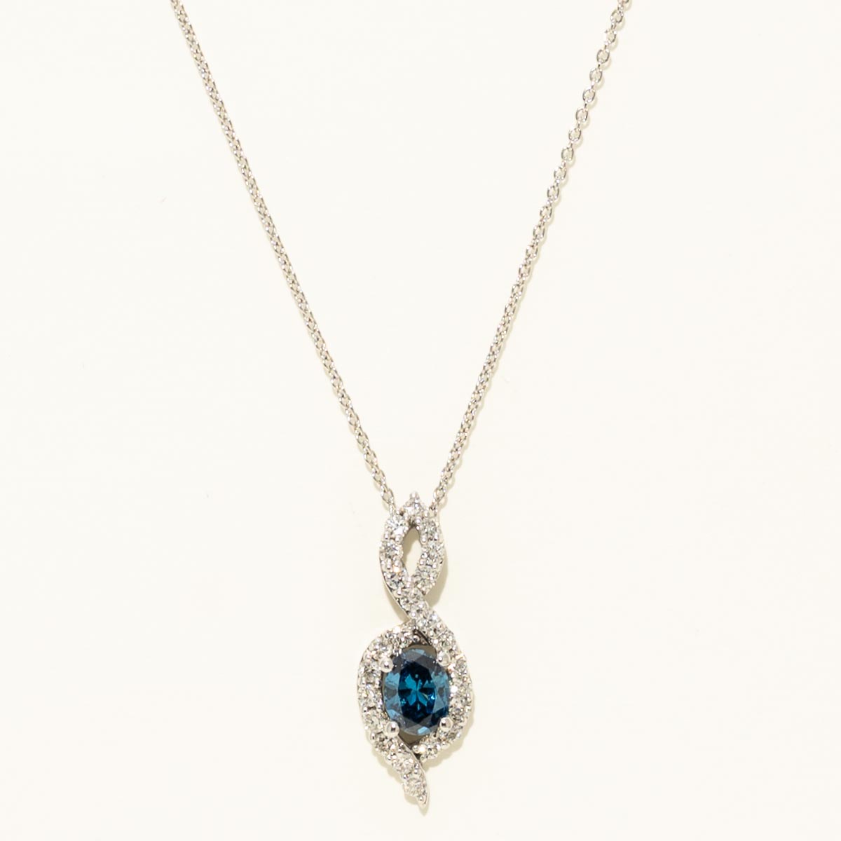 Blue and White Diamond Drop Necklace in 14kt White Gold (5/8ct tw)