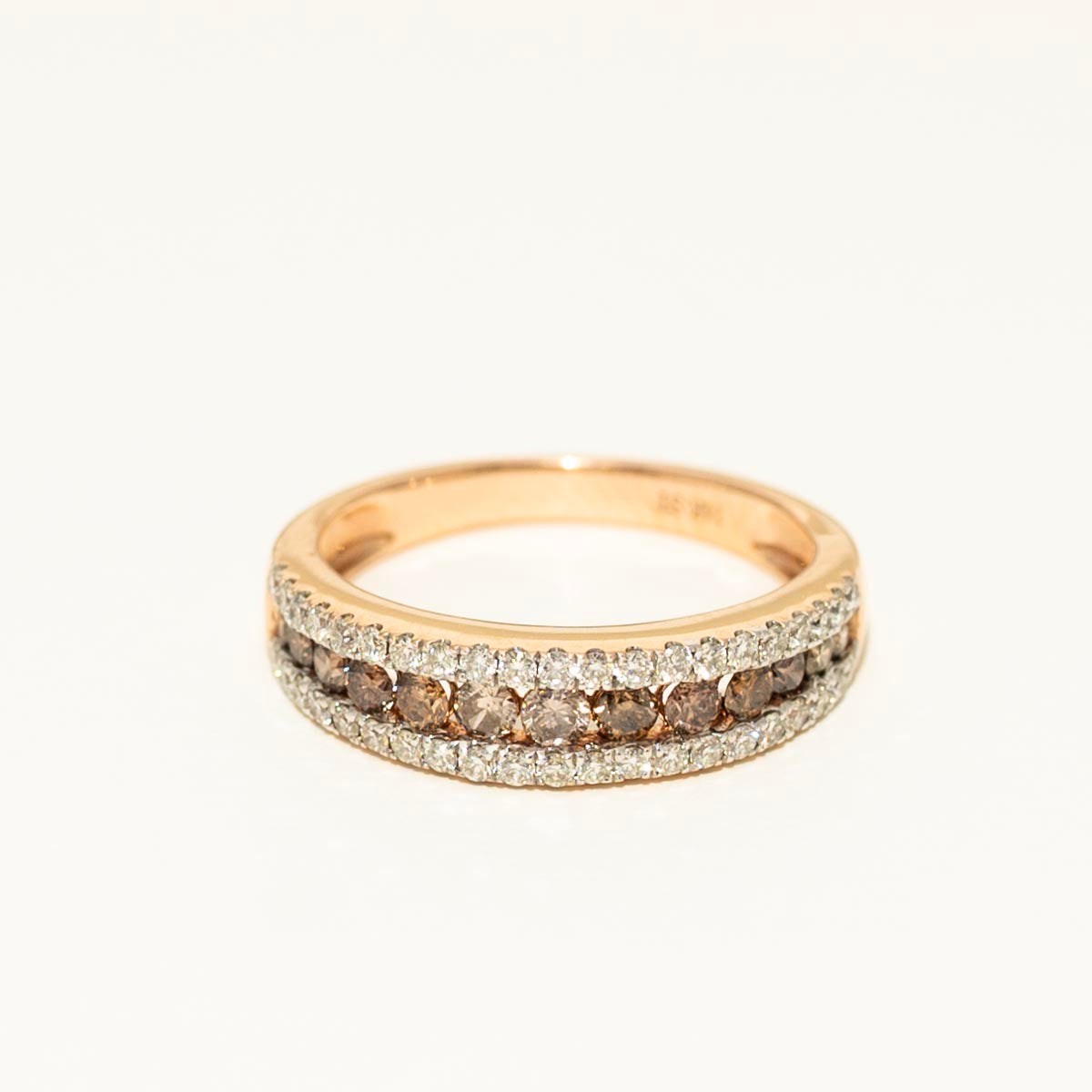 Champagne and White Diamond Ring in 14kt Pink Gold (7/8ct tw)