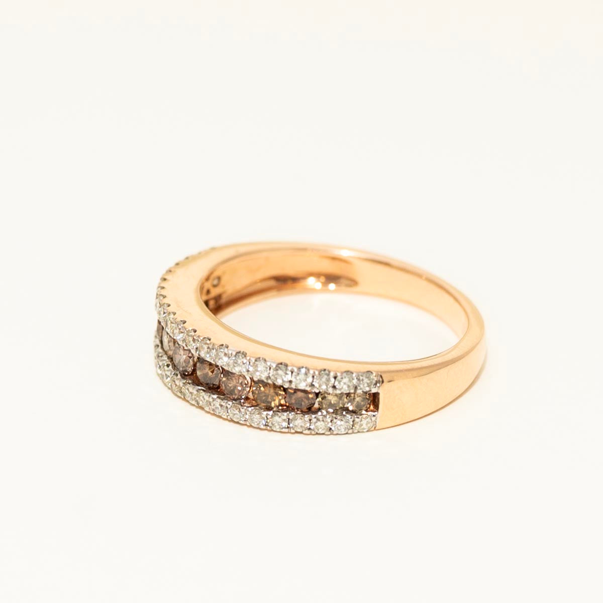 Champagne and White Diamond Ring in 14kt Pink Gold (7/8ct tw)