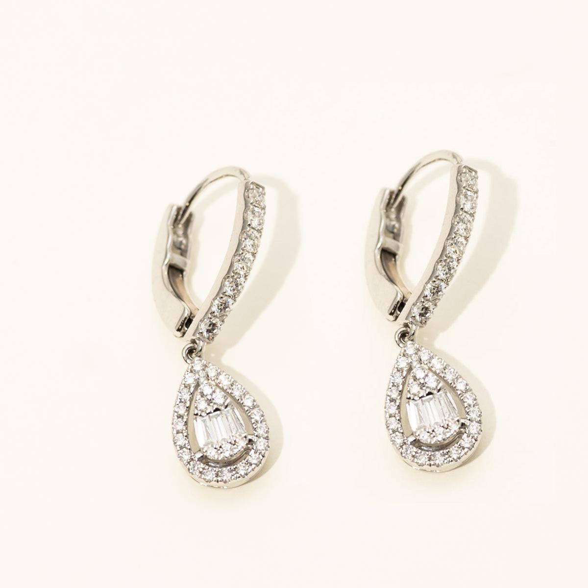 Baguette and Round Diamond Drop Earrings in 14kt White Gold (5/8ct tw)
