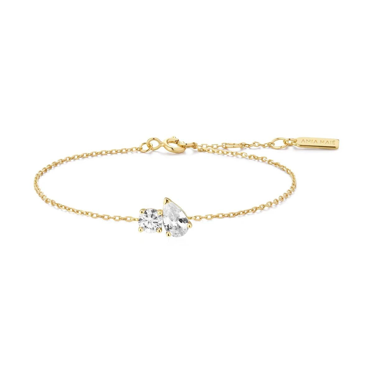 Ania Haie Asymmetric Pear Shape and Round Cubic Zirconia Bracelet in Sterling Silver with 14kt Yellow Gold Plate