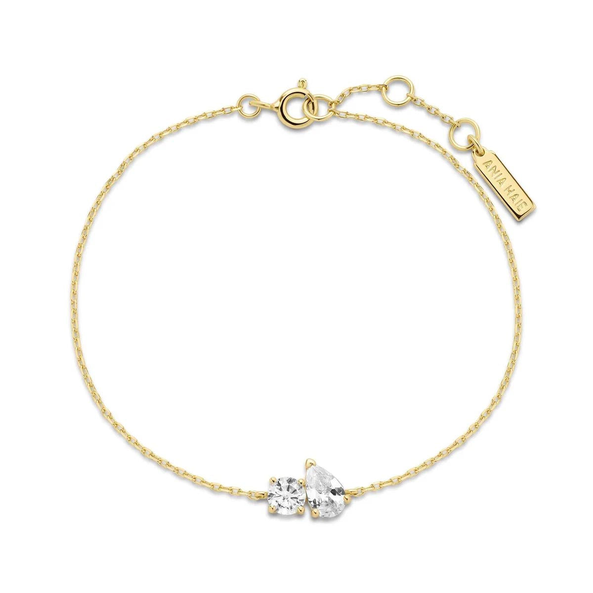 Ania Haie Asymmetric Pear Shape and Round Cubic Zirconia Bracelet in Sterling Silver with 14kt Yellow Gold Plate