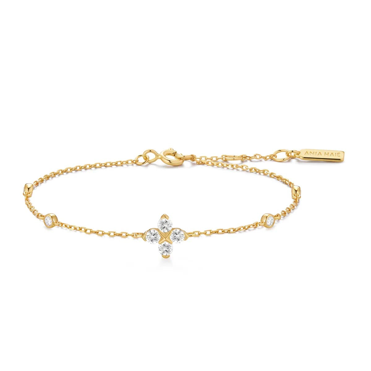 Ania Haie Cubic Zirconia Clover Bracelet in Sterling Silver with 14kt Yellow Gold Plate