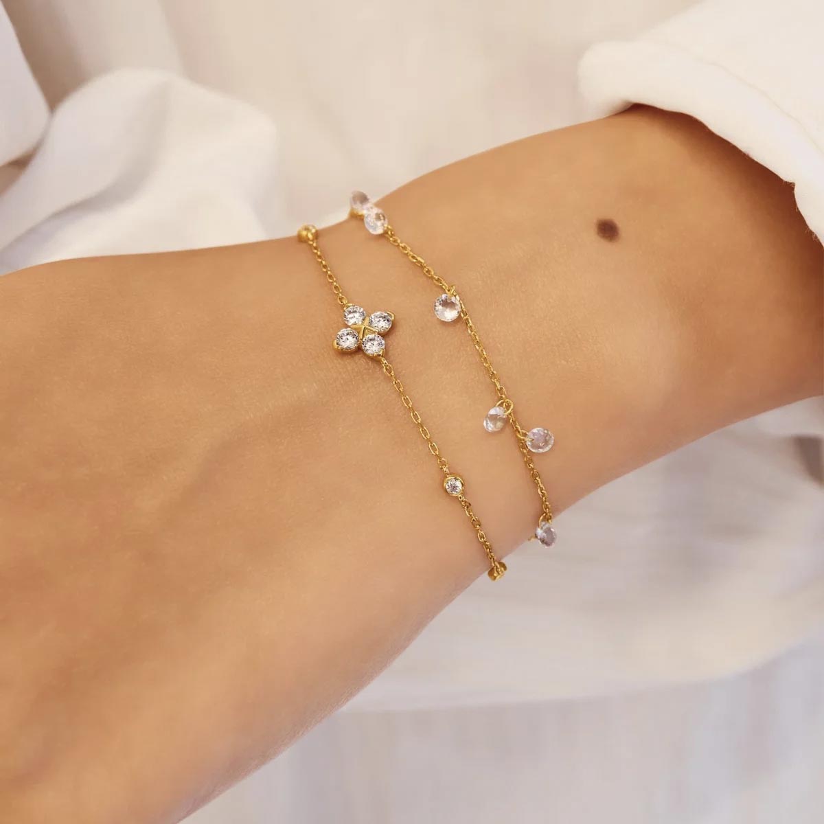Ania Haie Cubic Zirconia Clover Bracelet in Sterling Silver with 14kt Yellow Gold Plate