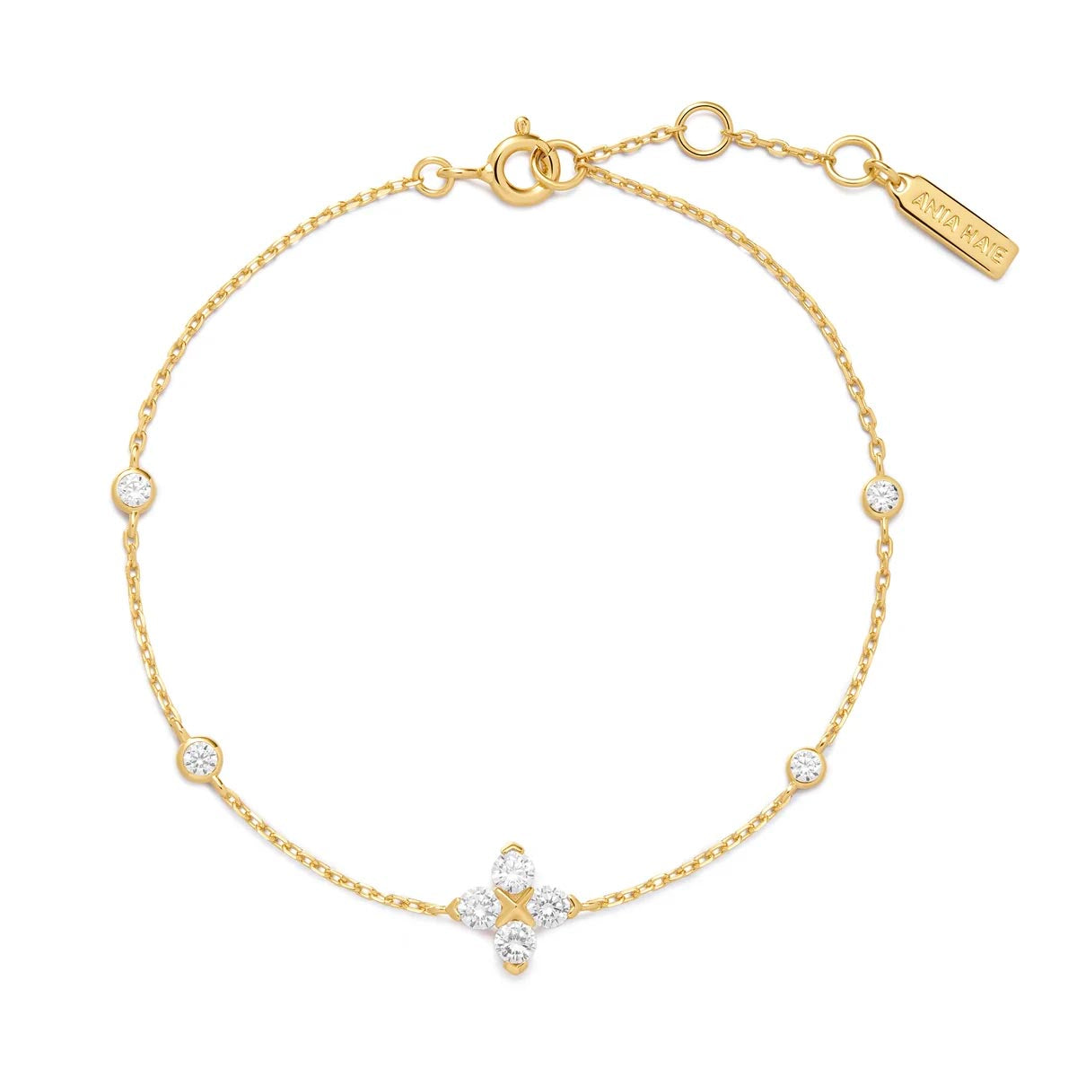 Ania Haie Cubic Zirconia Clover Bracelet in Sterling Silver with 14kt Yellow Gold Plate