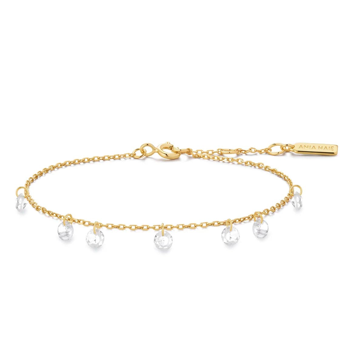 Ania Haie Cubic Zirconia Droplet Station Bracelet in Sterling Silver with 14kt Yellow Gold Plate