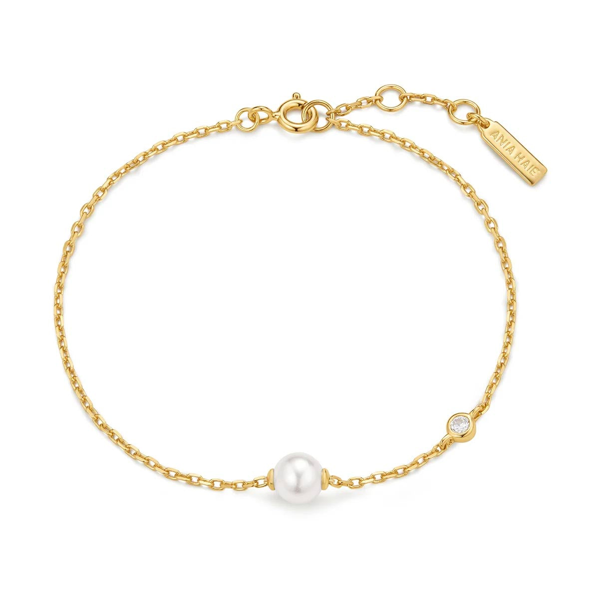 Ania Haie Shell Pearl Bracelet in Sterling Silver with 14kt Yellow Gold Plate with Cubic Zirconia