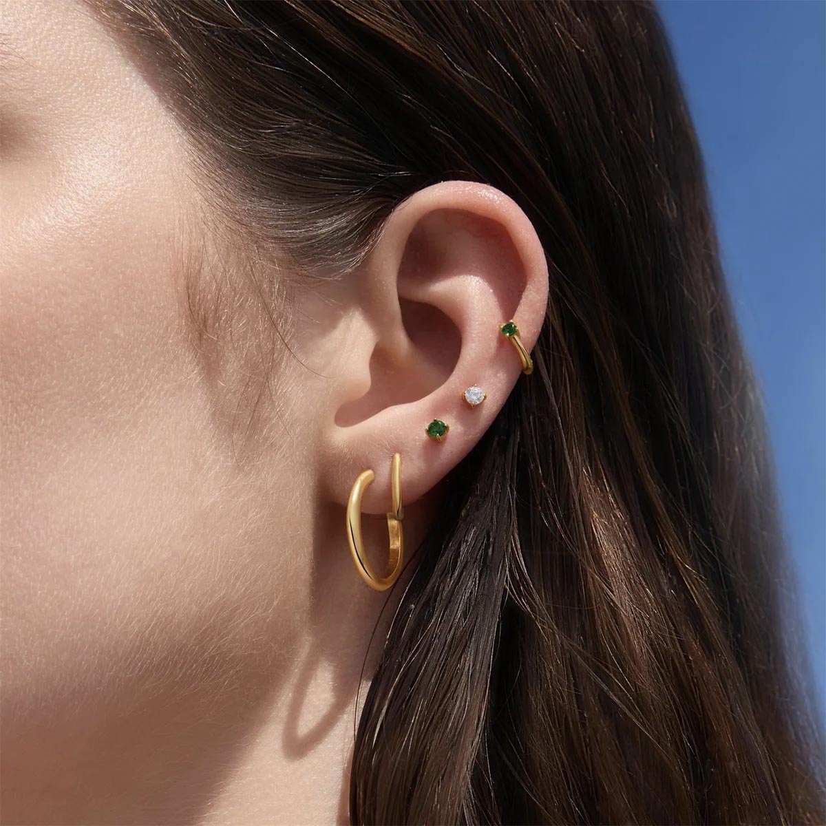 Ania Haie Green Cubic Zirconia Stud Earrings in Sterling Silver with 14kt Yellow Gold Plate
