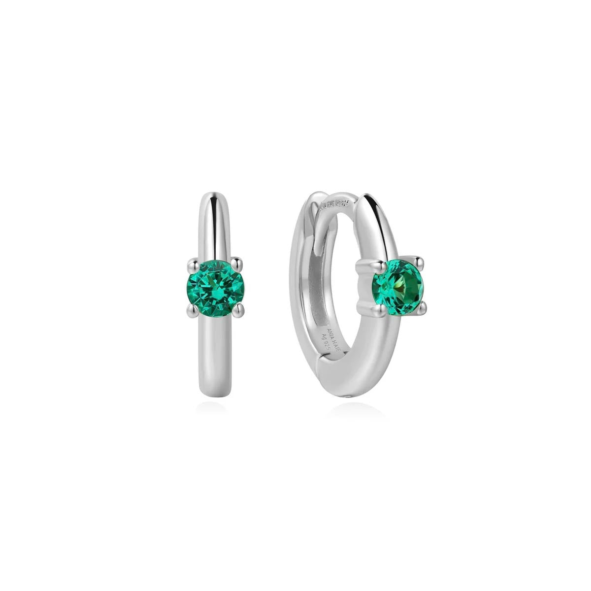 Ania Haie Green Cubic Zirconia Huggie Hoop Earrings in Sterling Silver