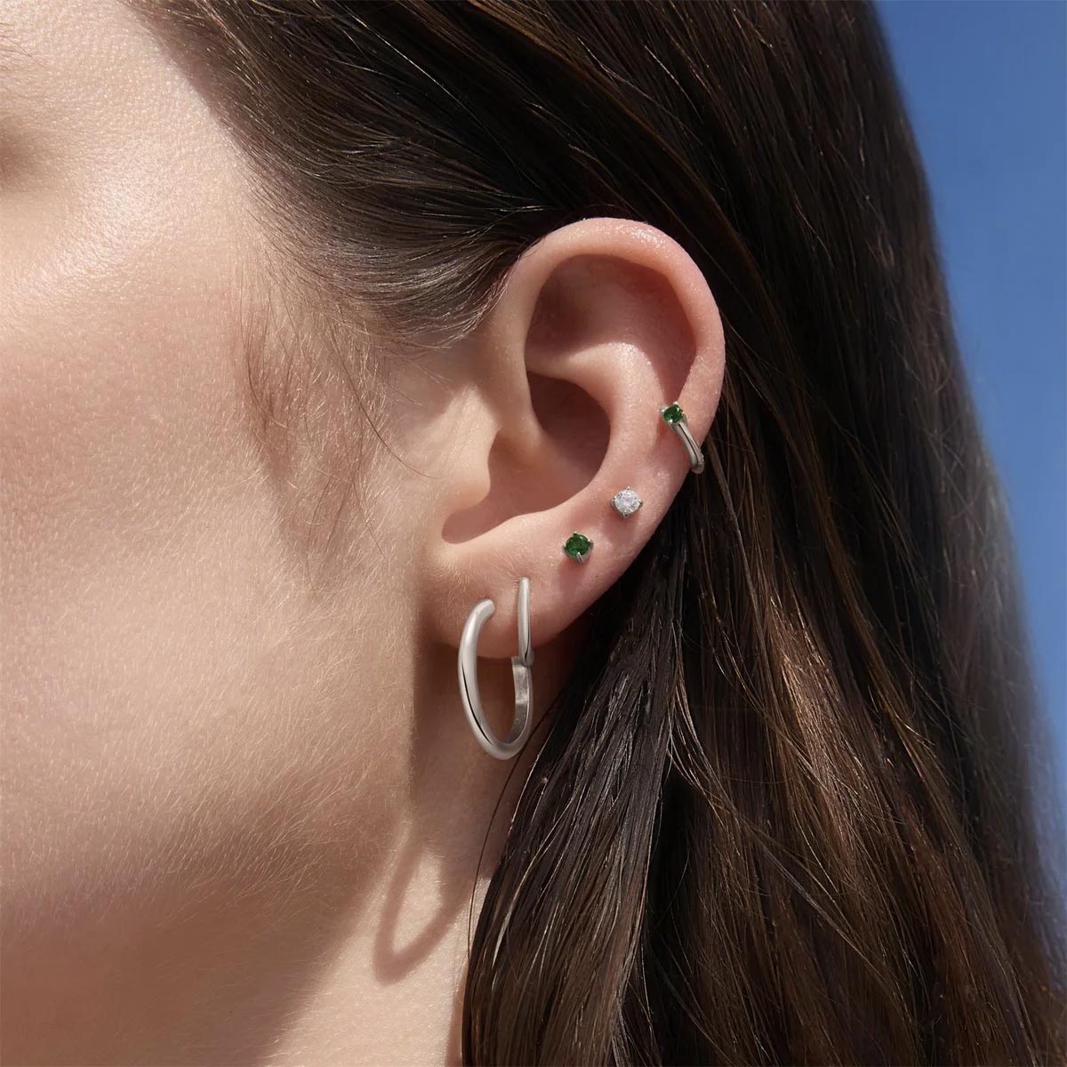 Ania Haie Green Cubic Zirconia Huggie Hoop Earrings in Sterling Silver