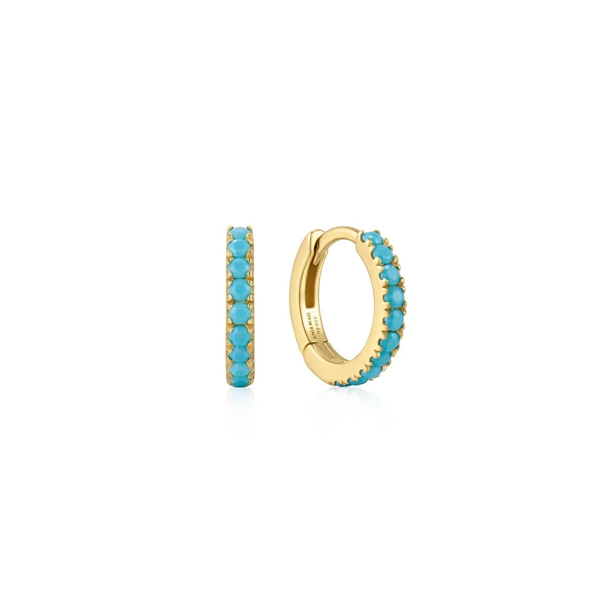 Ania Haie Blue Lab Created Turquoise Huggie Hoop Earrings in Sterling Silver with 14kt Yellow Gold Plate