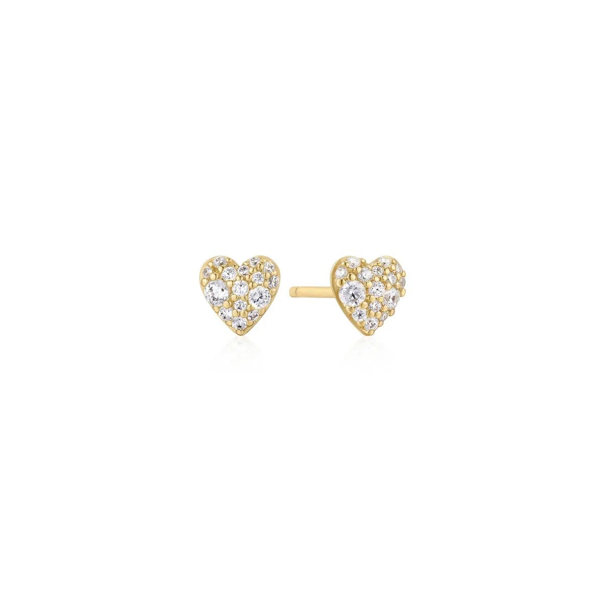 Ania Haie Cubic Zirconia Pave Heart Stud Earrings in Sterling Silver with 14kt Yellow Gold Plate