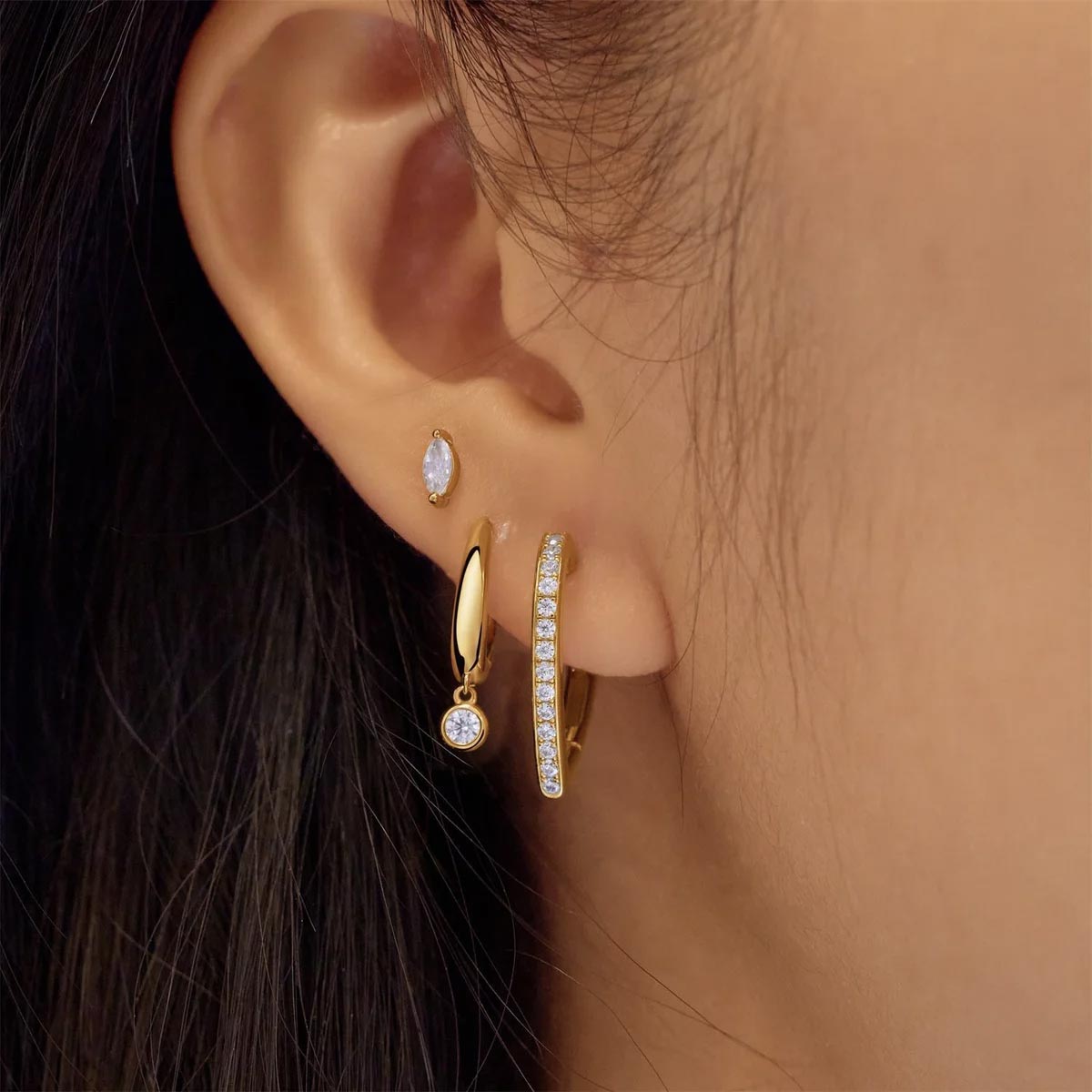 Ania Haie Cubic Zirconia Heart Shape Hoop Earrings in Sterling Silver with 14kt Yellow Gold Plate