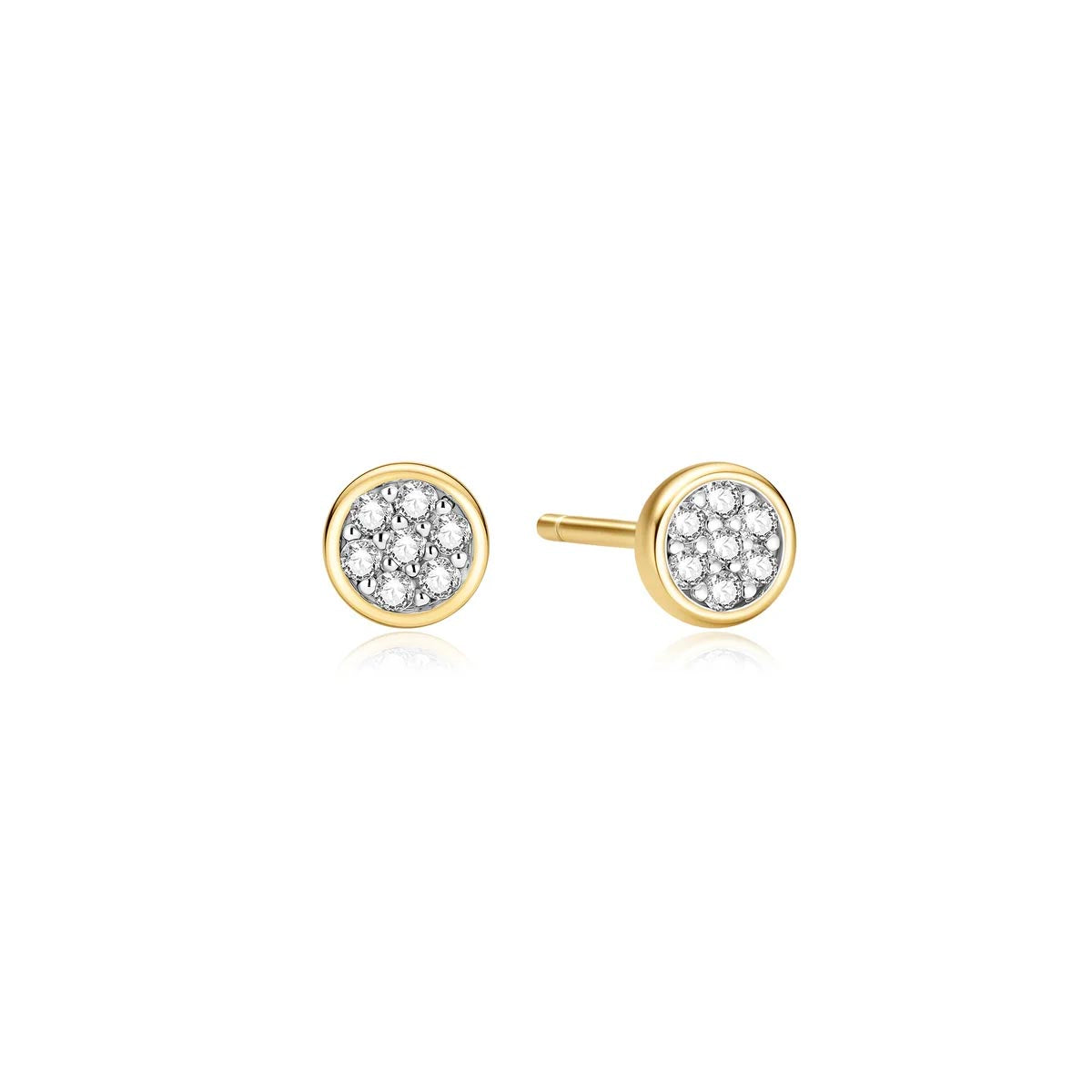 Ania Haie Cubic Zirconia Pave Disc Stud Earrings in Sterling Silver with 14kt Yellow Gold Plate