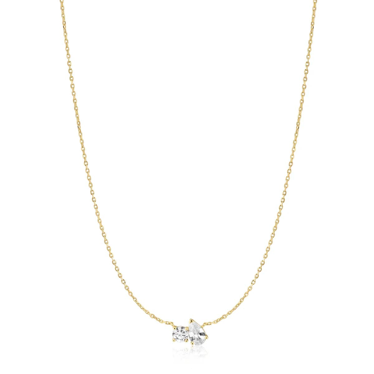 Ania Haie Pear Shape and Round Cubic Zirconia Asymmetric Necklace in Sterling Silver with 14kt Yellow Gold Plate
