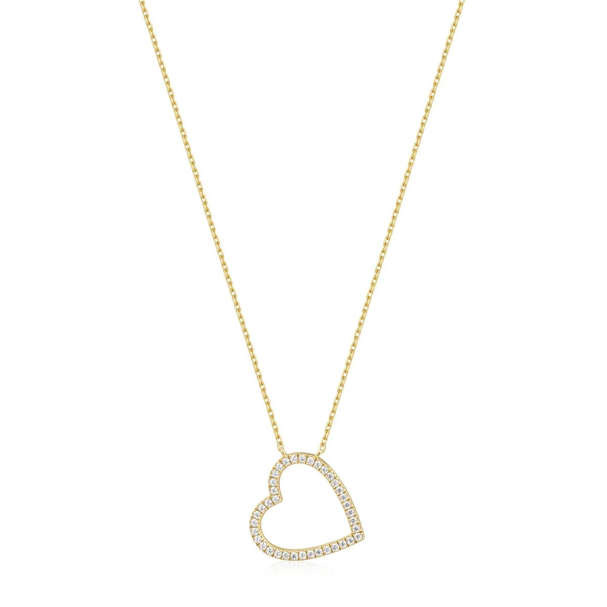 Ania Haie Cubic Zirconia Stationary Heart Necklace in Sterling Silver with 14kt Yellow Gold Plate
