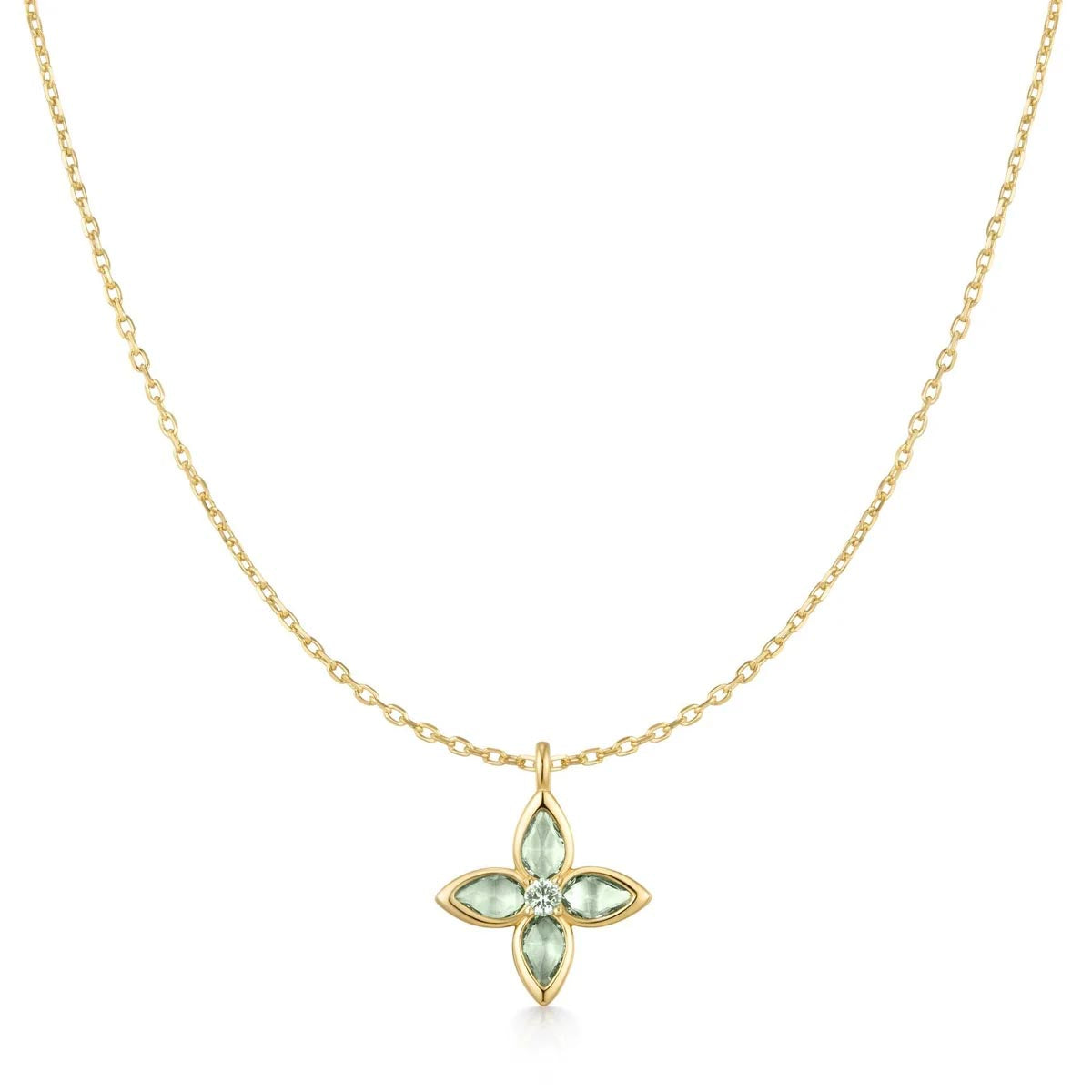Ania Haie Green Cubic Zirconia Clover Necklace in Sterling Silver with 14kt Yellow Gold Plate
