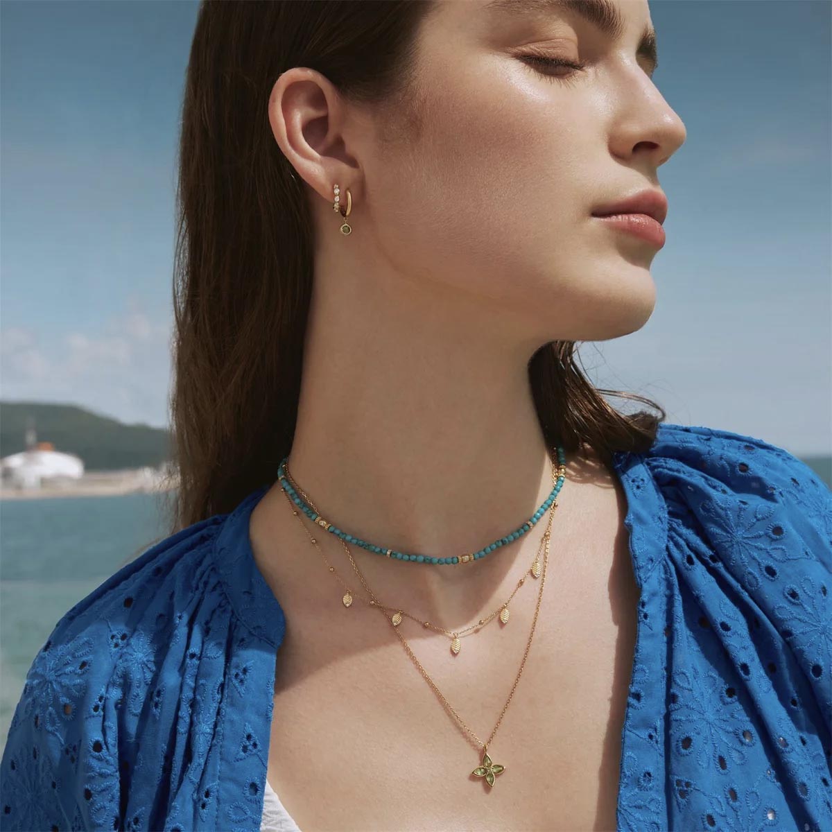 Ania Haie Green Cubic Zirconia Clover Necklace in Sterling Silver with 14kt Yellow Gold Plate