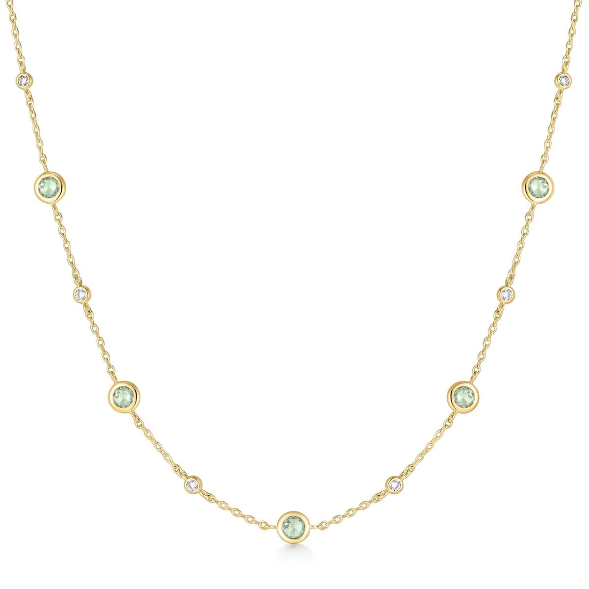 Ania Haie Green and White Cubic Zirconia Station Necklace in Sterling Silver with 14kt Yellow Gold Plate