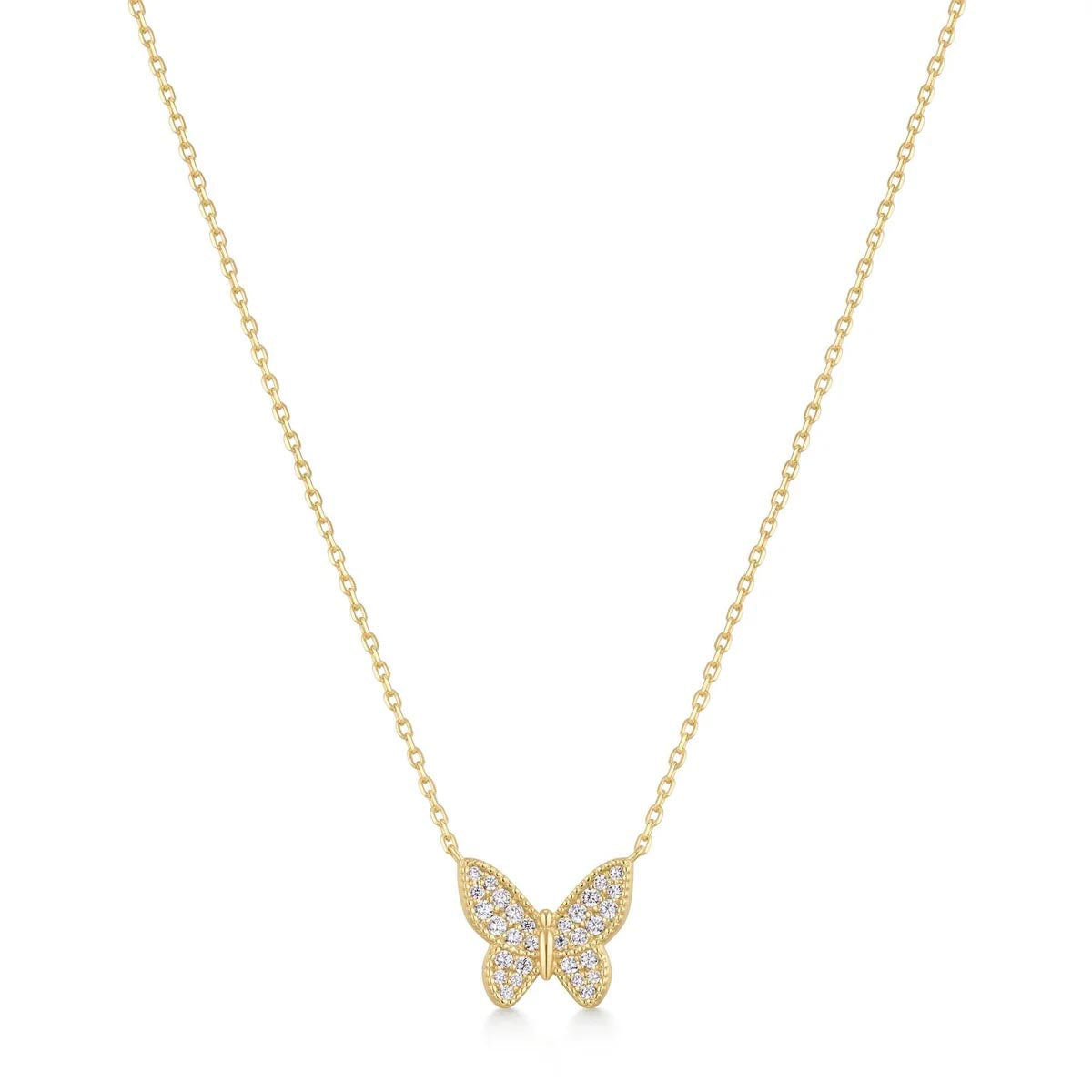 Ania Haie Cubic Zirconia Pave Butterfly Necklace in Sterling Silver with 14kt Yellow Gold Plate