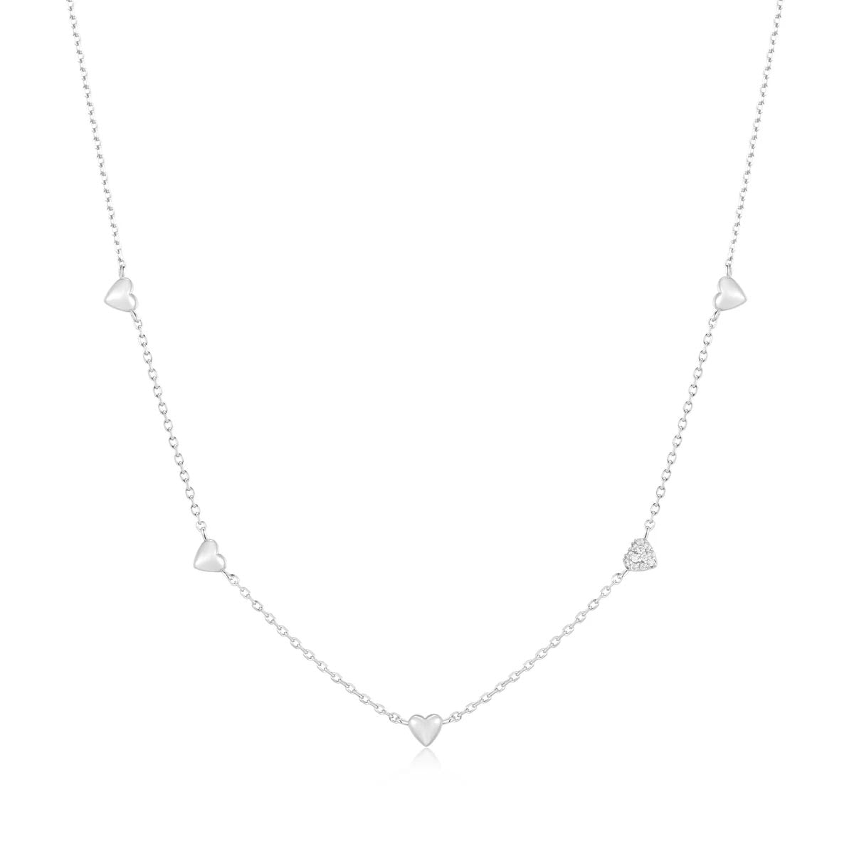 Ania Haie Puff Heart Station Necklace in Sterling Silver with Cubic Zirconia