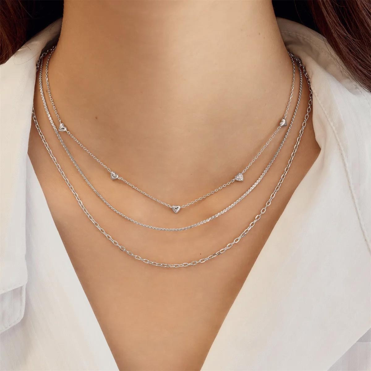 Ania Haie Puff Heart Station Necklace in Sterling Silver with Cubic Zirconia