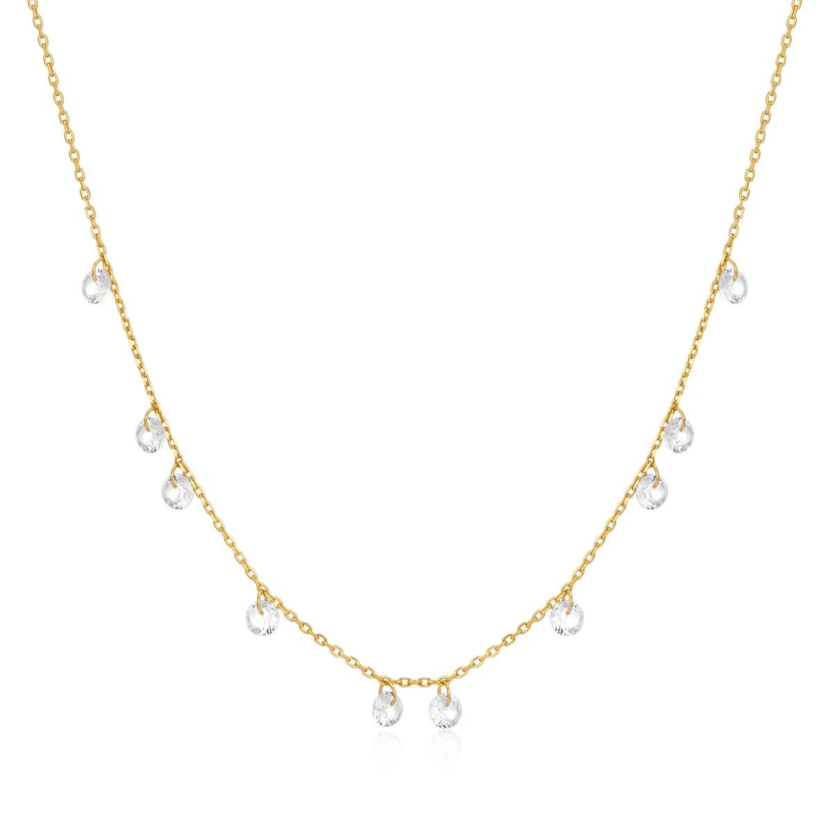 Ania Haie Cubic Zirconia Drop Station Necklace in Sterling Silver with 14kt Yellow Gold Plate