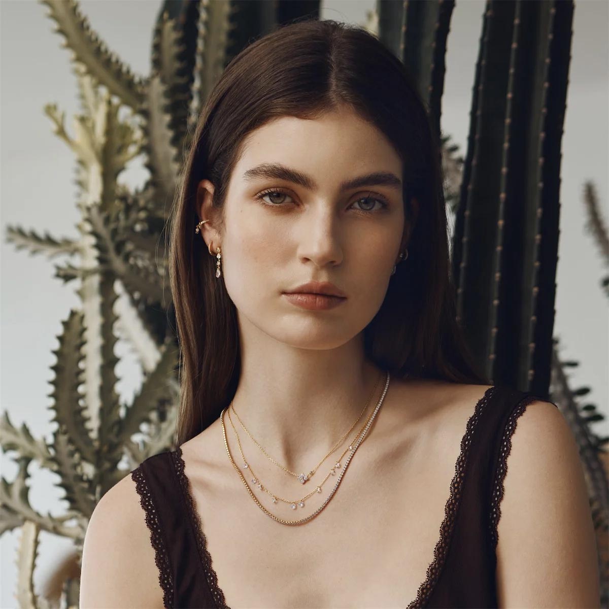 Ania Haie Cubic Zirconia Drop Station Necklace in Sterling Silver with 14kt Yellow Gold Plate