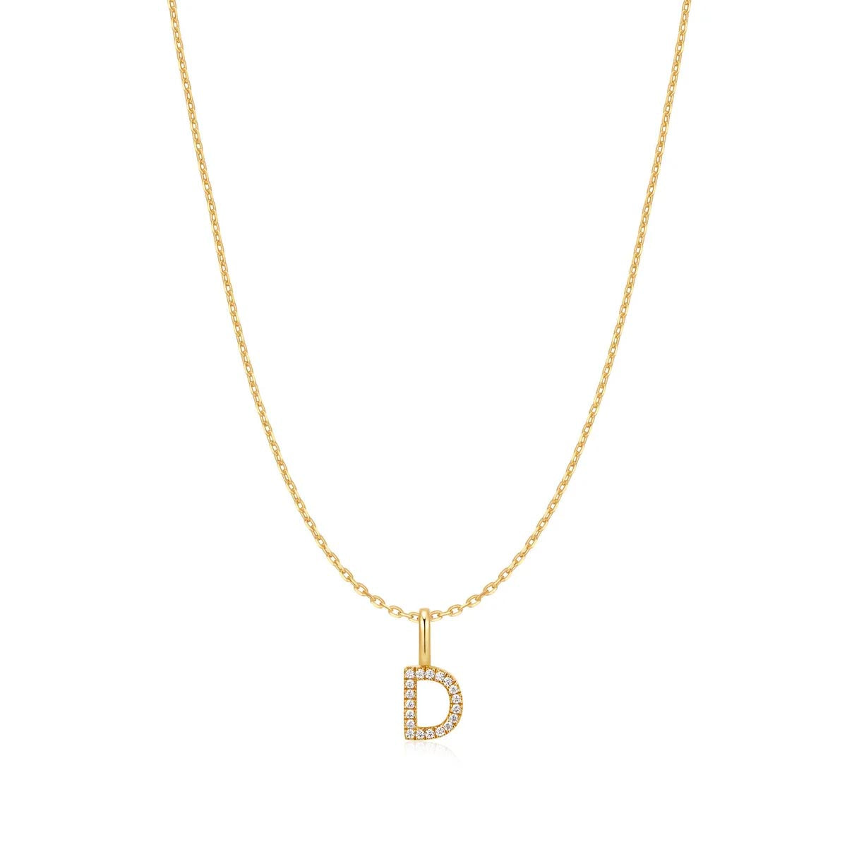Ania Haie Cubic Zirconia Initial D Necklace in Sterling Silver with 14kt Yellow Gold Plate