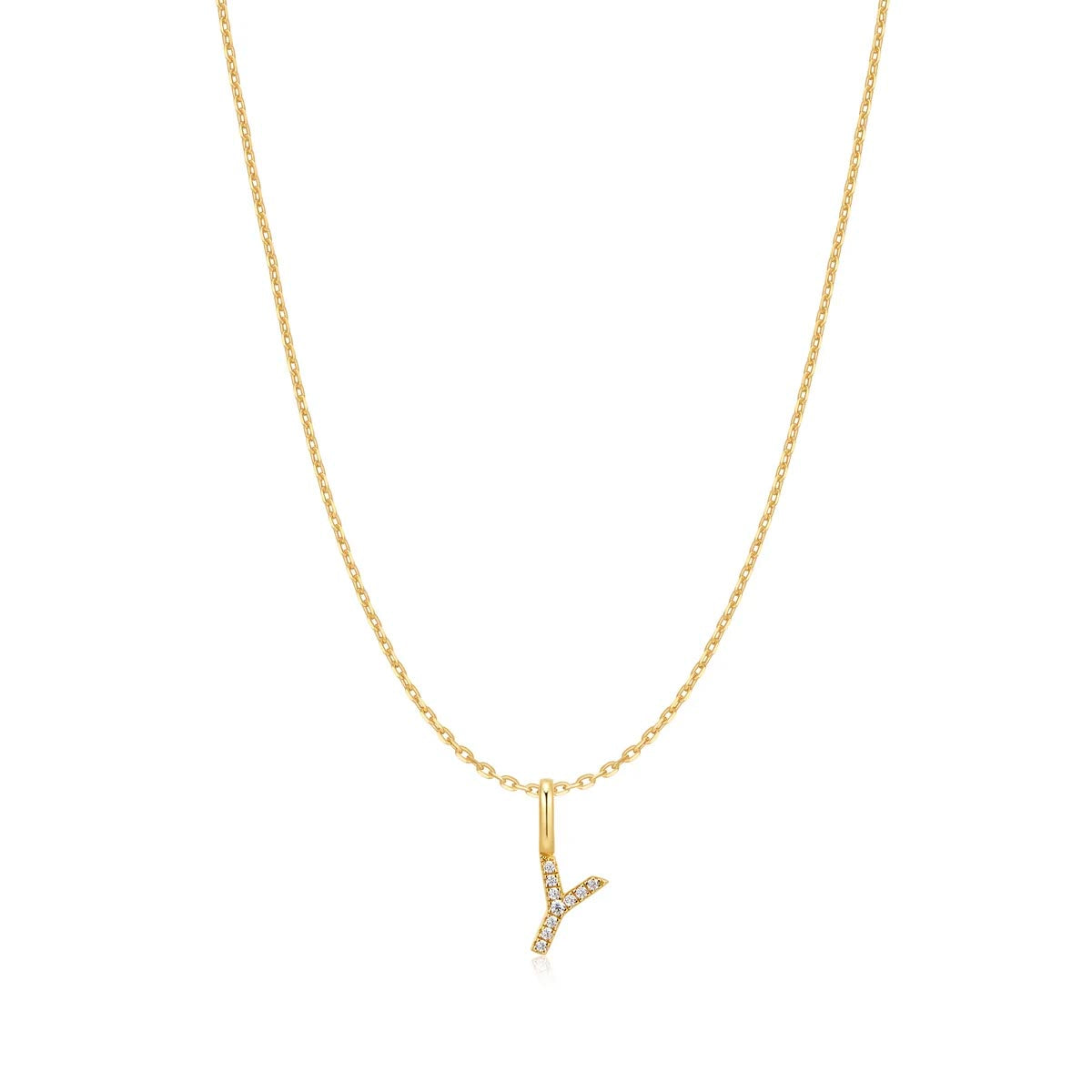 Ania Haie Cubic Zirconia Initial Y Necklace in Sterling Silver with 14kt Yellow Gold Plate