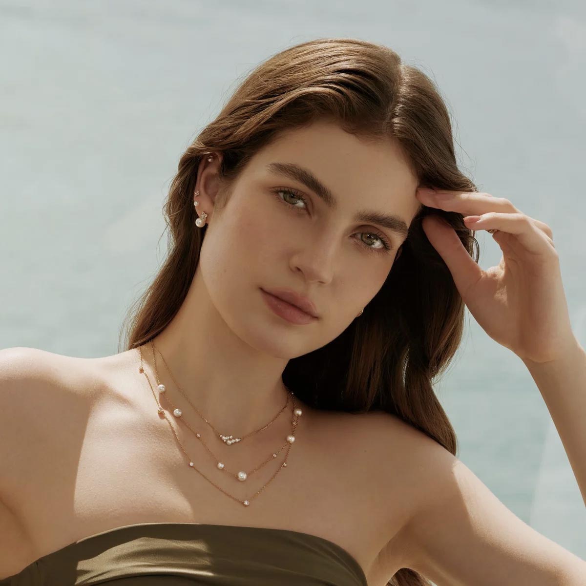 Ania Haie Shell Pearl Station Necklace in Sterling Silver with 14kt Yellow Gold Plate with Cubic Zirconia