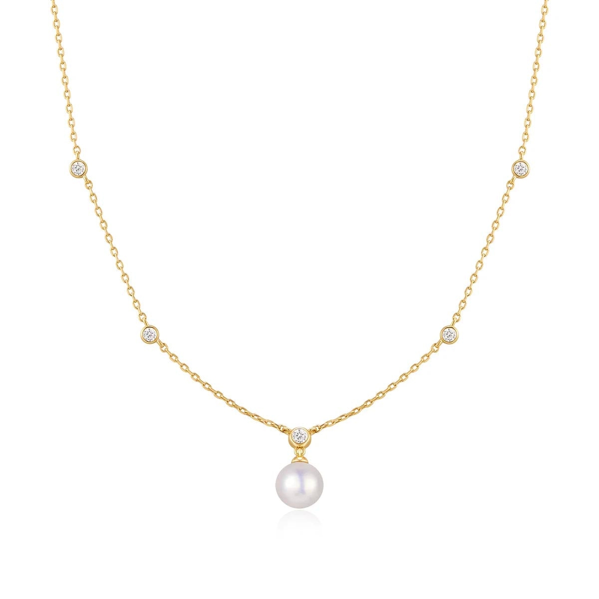 Ania Haie Shell Pearl Necklace in Sterling Silver with 14kt Yellow Gold Plate with Cubic Zirconia