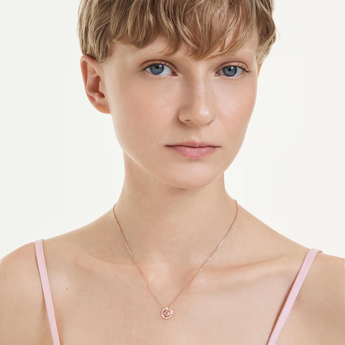 Swarovski Pink Constella Necklace in Rose Tone Plate