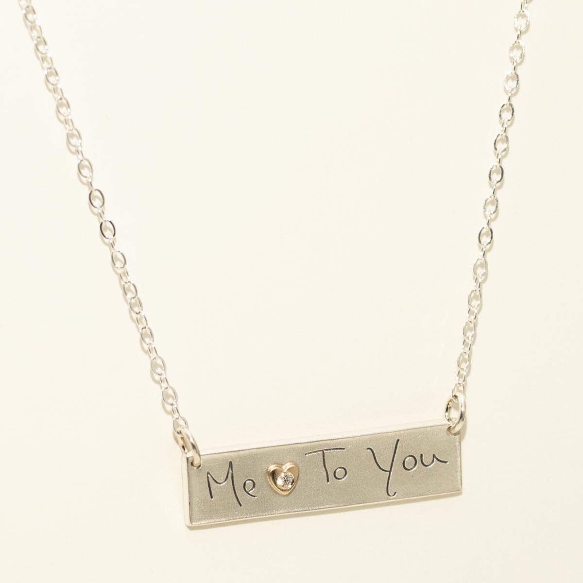 E.L. Designs Me to You Bar Necklace in Sterling Silver and 14kt Yellow Gold with Diamond (.01ct)