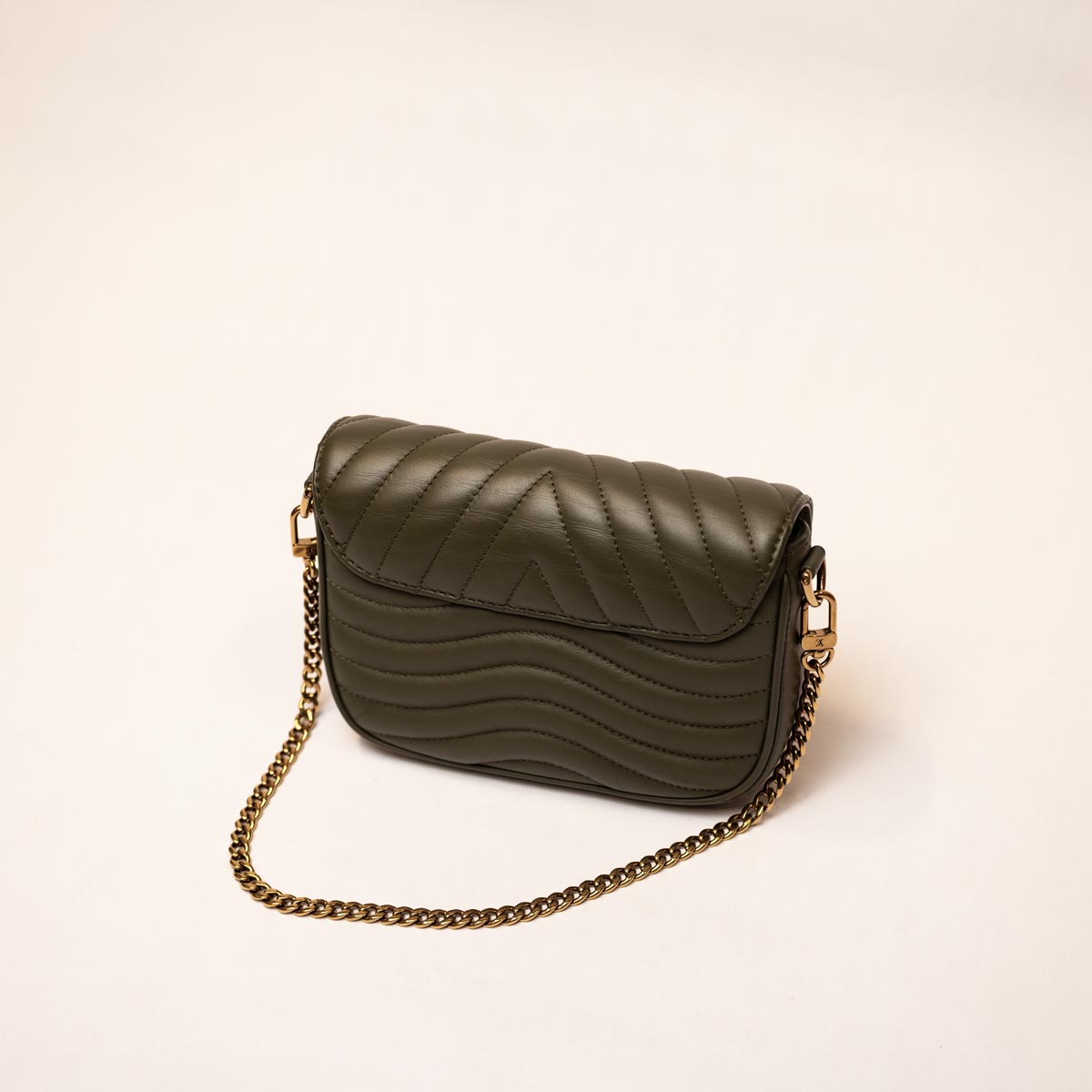 Pre Owned Louis Vuitton Green Leather New Wave Pochette