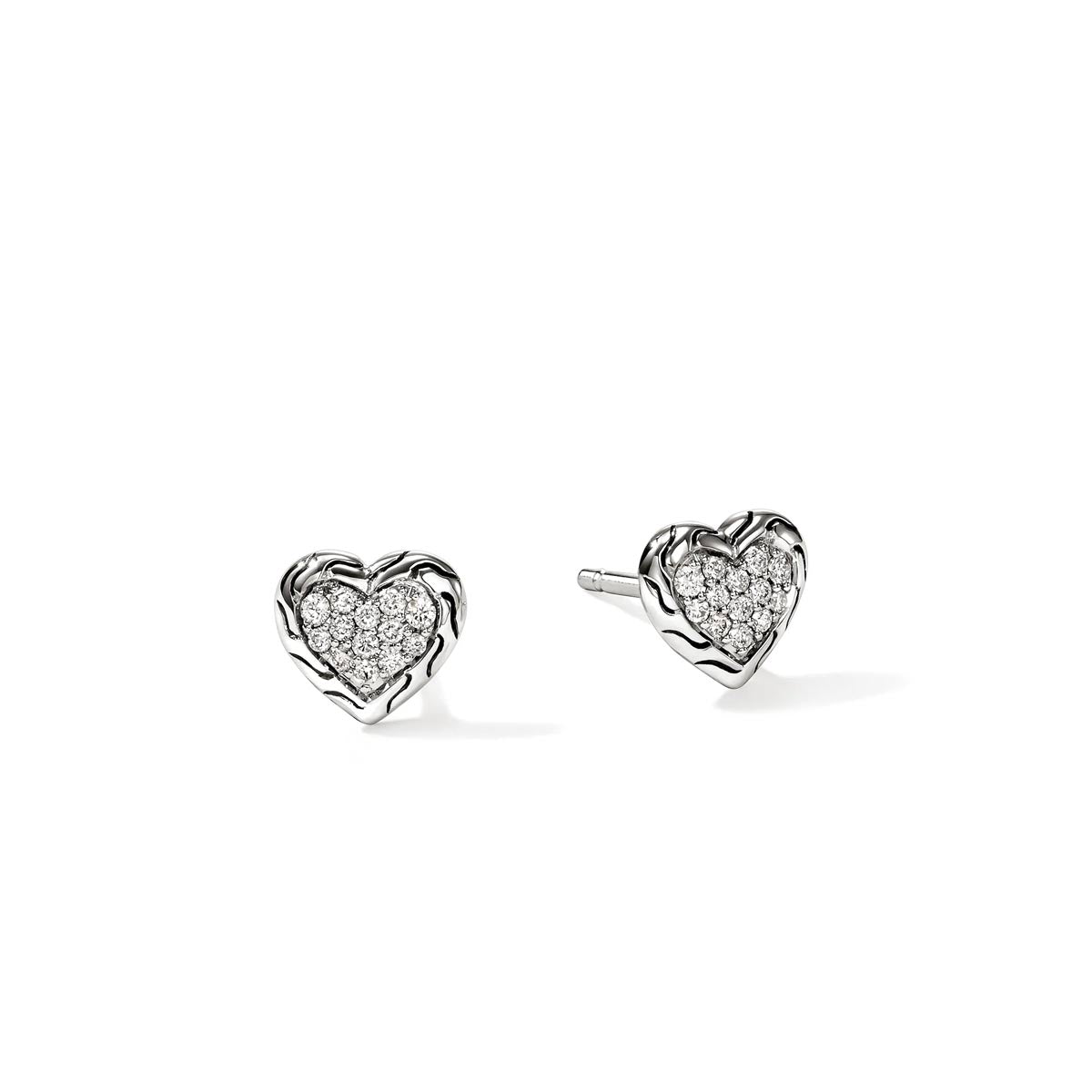 John Hardy Essential Diamond Heart Stud Earrings in Sterling Silver (1/7ct tw)