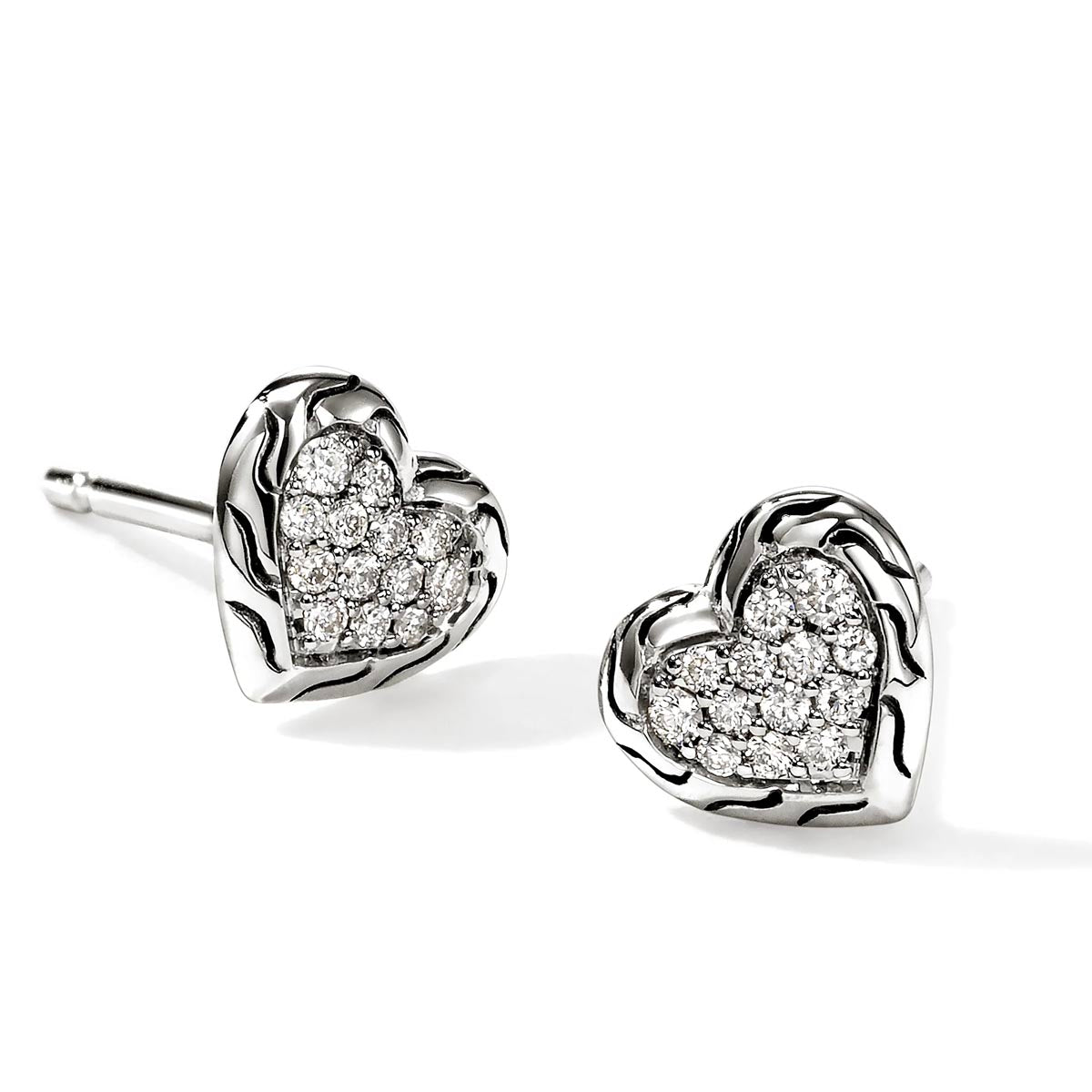 John Hardy Essential Diamond Heart Stud Earrings in Sterling Silver (1/7ct tw)