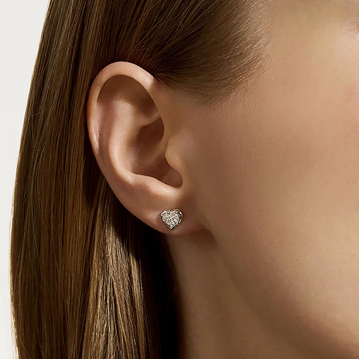 John Hardy Essential Diamond Heart Stud Earrings in Sterling Silver (1/7ct tw)