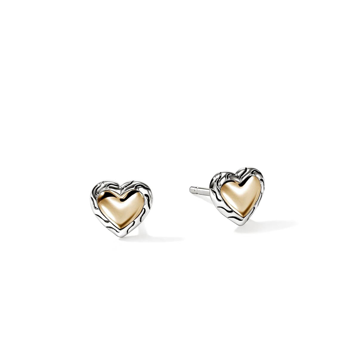 John Hardy Essential Heart Earrings in Sterling Silver and 14kt Yellow Gold
