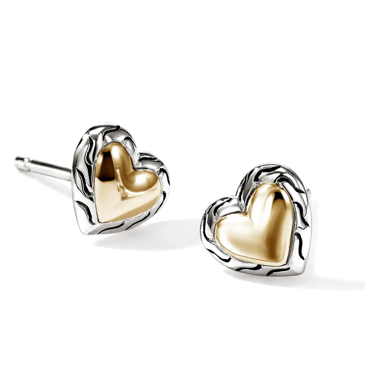 John Hardy Essential Heart Earrings in Sterling Silver and 14kt Yellow Gold