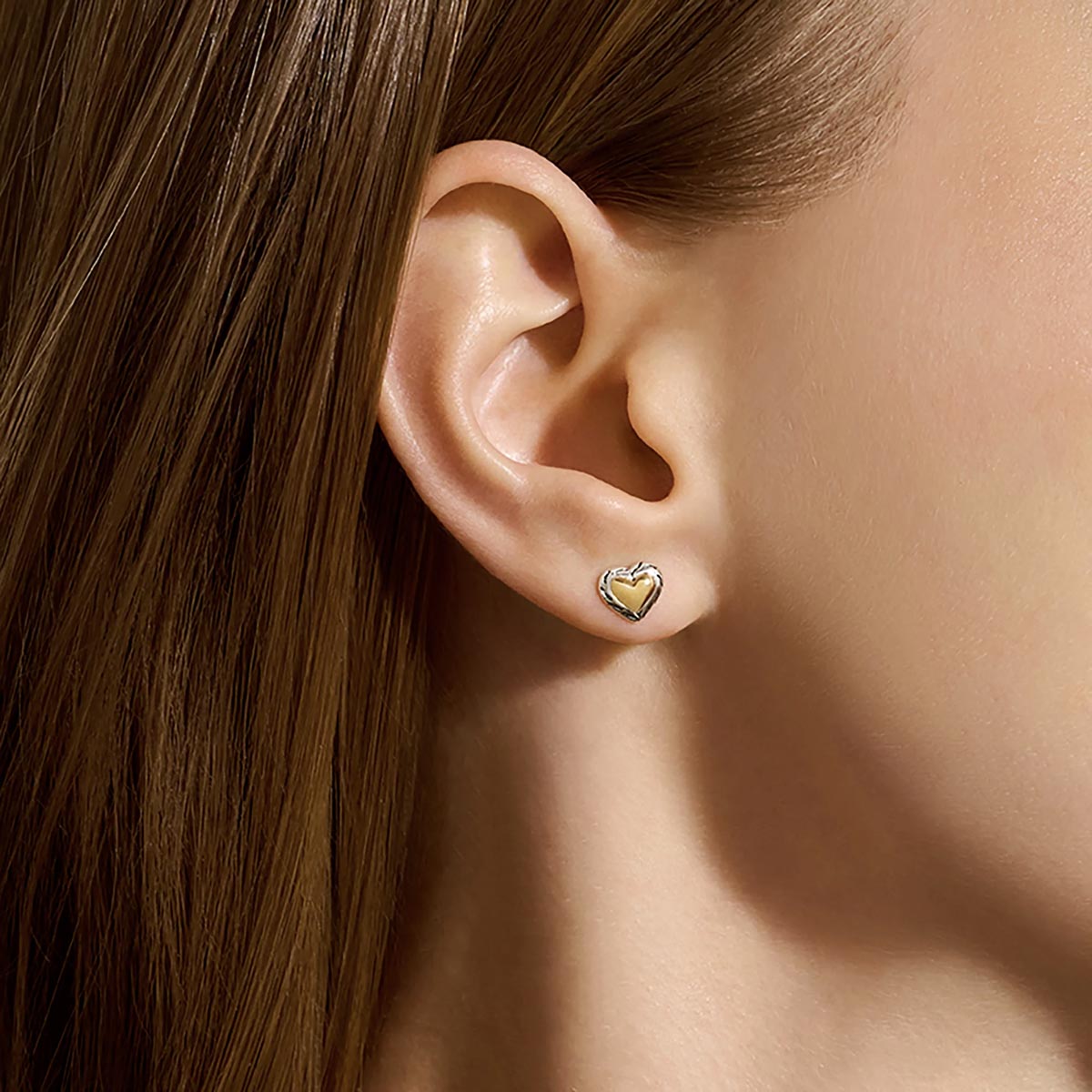 John Hardy Essential Heart Earrings in Sterling Silver and 14kt Yellow Gold